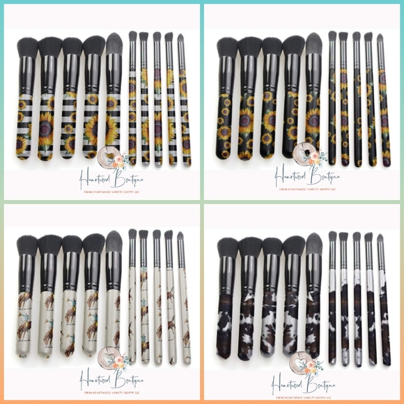 heartwood boutique Other - Cowprint makeup brush set 10pc western sunflower stripe horse cowboy Retro new